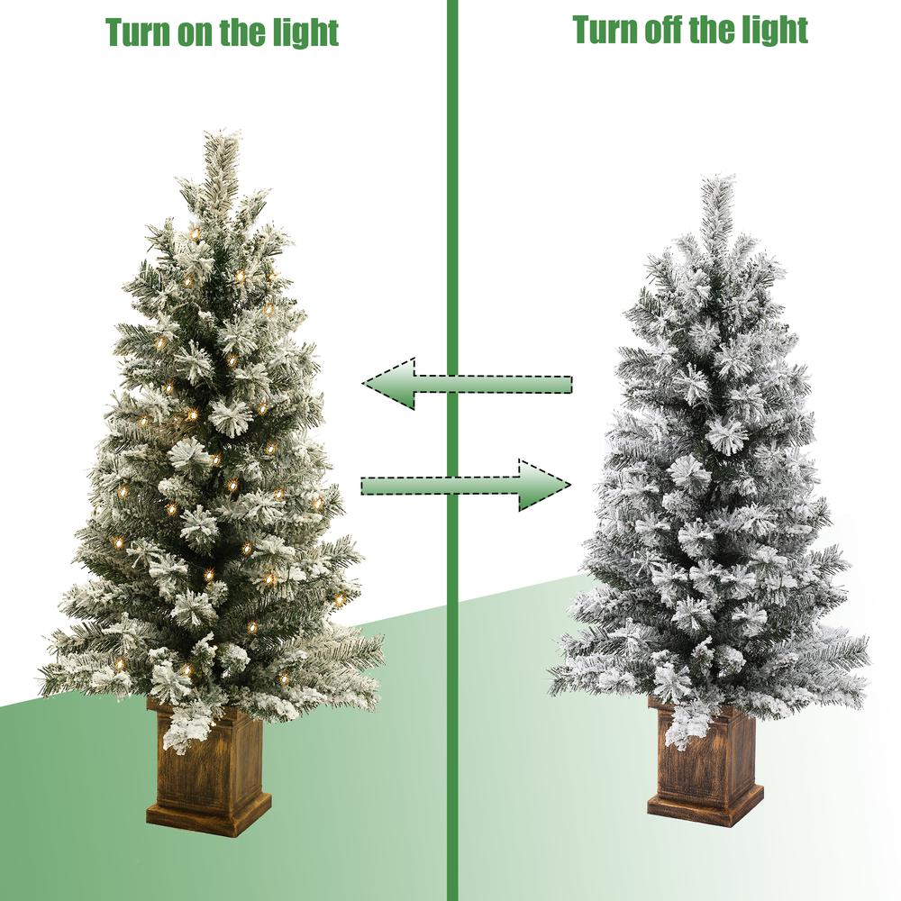 4Ft Pre-Lit LED Battery-Operated with Timer Artificial Flocked Fir Christmas Tree with Square Planter. Picture 6