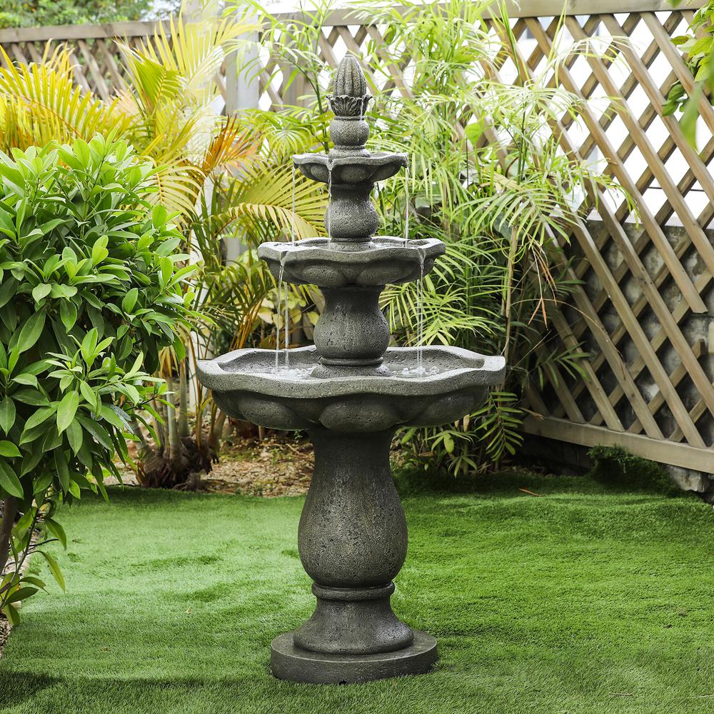Roma Resin 3-Tier Stone Finish Outdoor Fountain. Picture 2