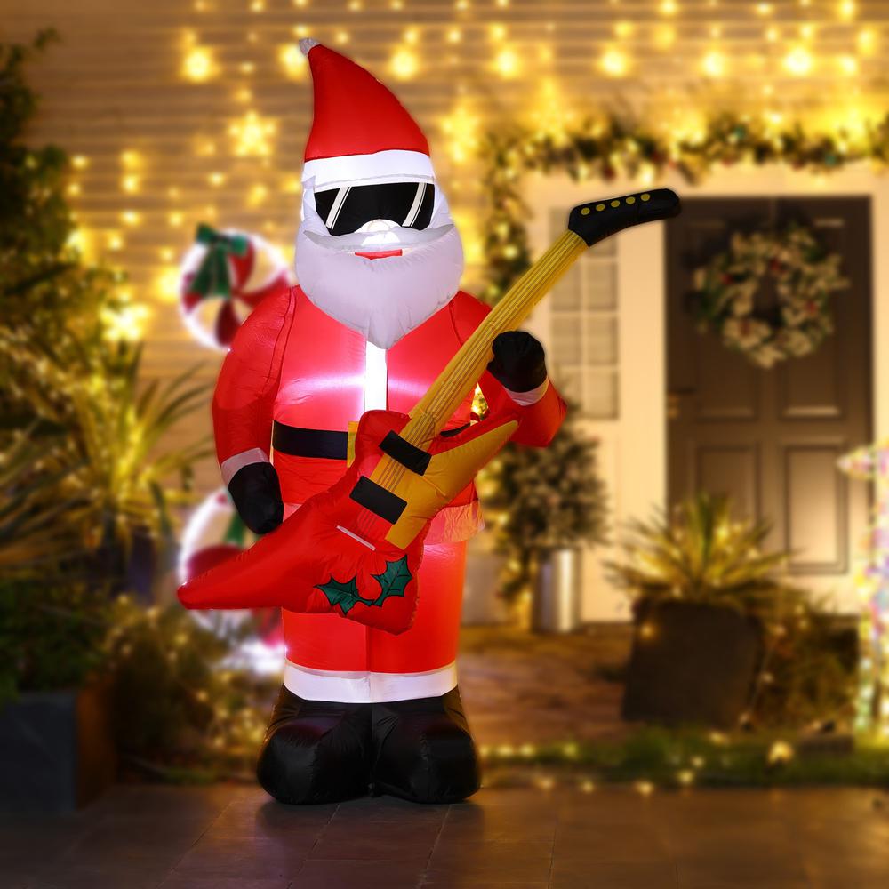 7Ft Rocking Santa with Guitar Inflatable with LED Lights. Picture 7