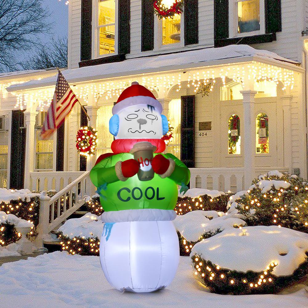 6Ft Shivering Snowman in Ugly Christmas Sweater Inflatable with LED Lights. Picture 2