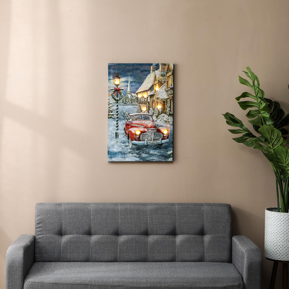 Winter Wonderland Home for the Holidays Car Canvas Print with LED Lights. Picture 2