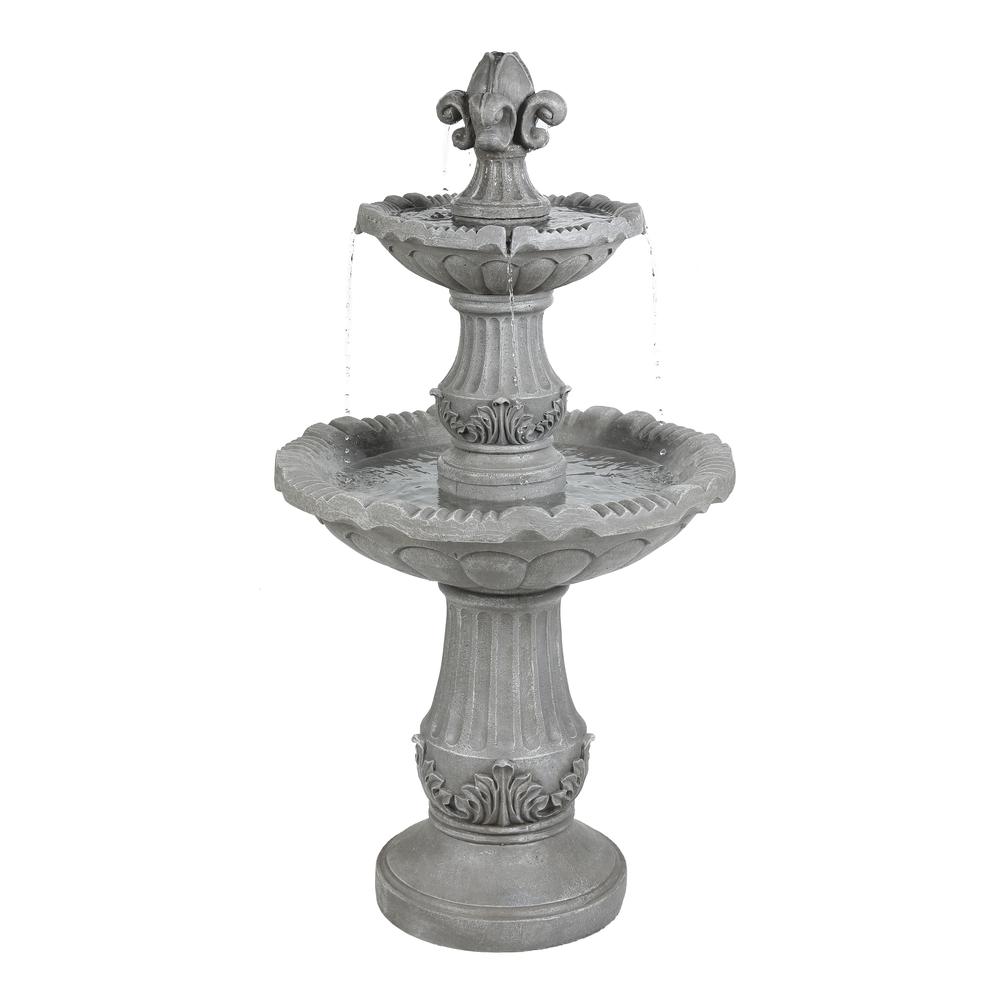 Gray Resin 50" H 2-Tier Outdoor Fountain. Picture 1