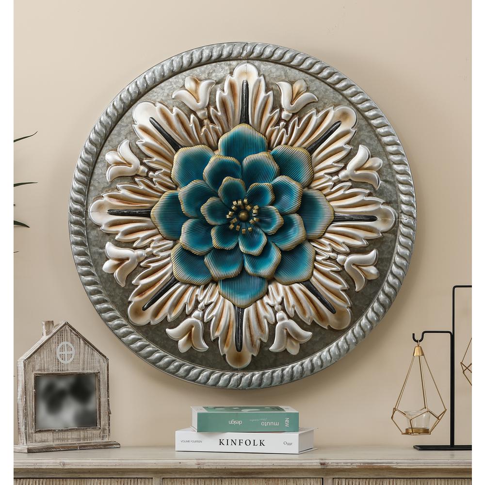 Multi-Color Iron Flower Round Wall Decor. Picture 2