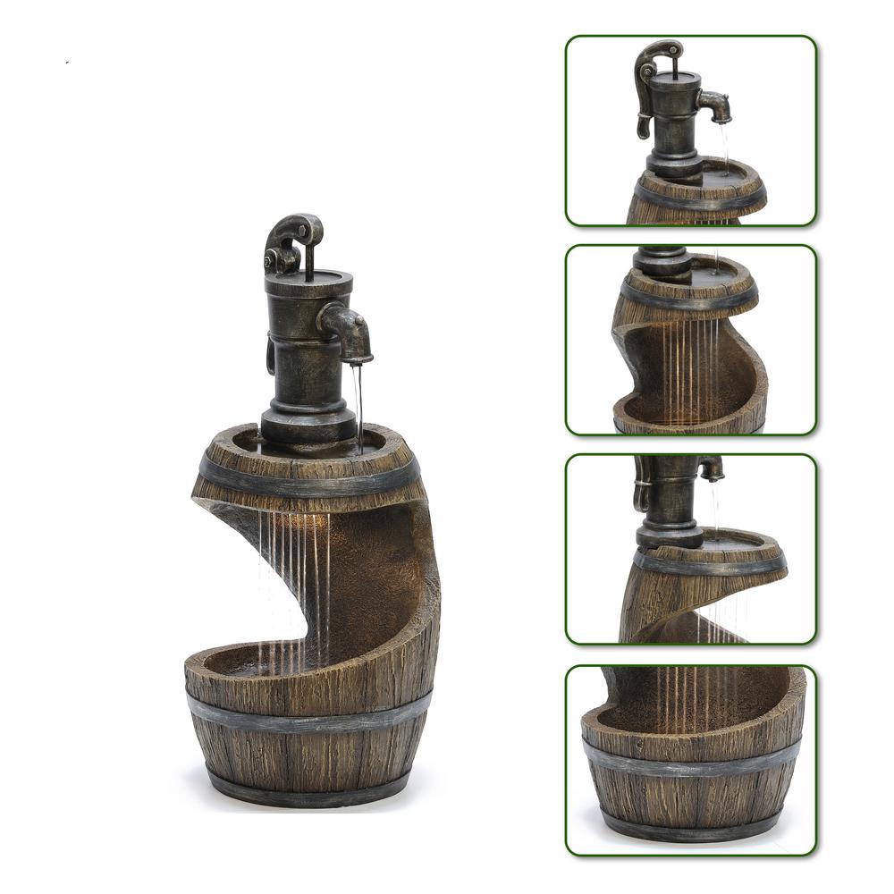 Farmhouse Spiral Barrel Rain Resin Outdoor Fountain with LED Lights. Picture 8