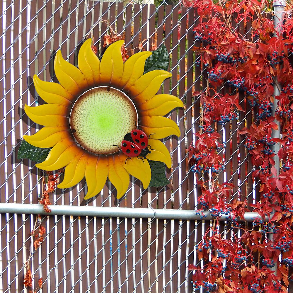 Sunflower Metal and Glass Outdoor Wall Décor. Picture 4