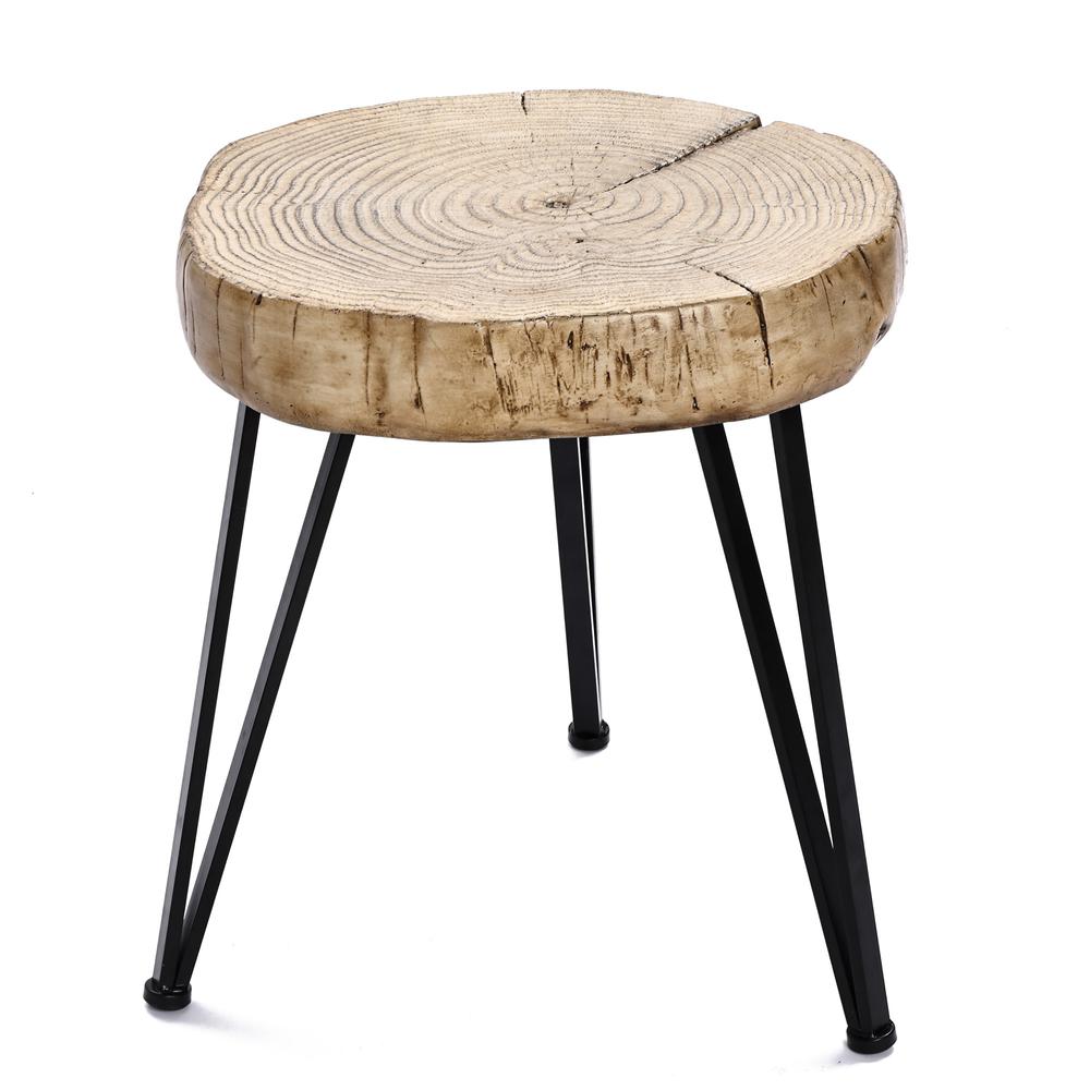Natural Faux Wood Top with Black Metal Legs Side Table, Indoors and Outdoors. Picture 5