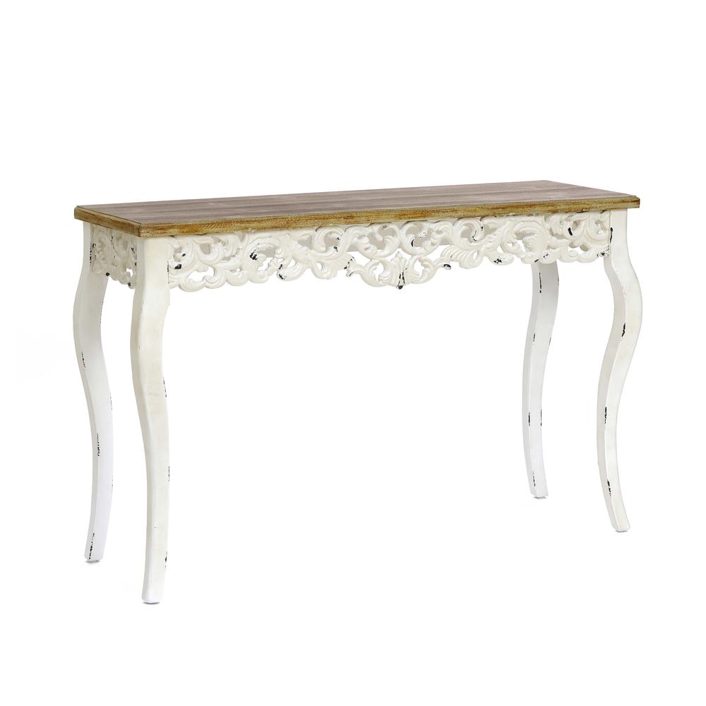 Victorian Off White and Natural Wood Console and Entry Table. Picture 6
