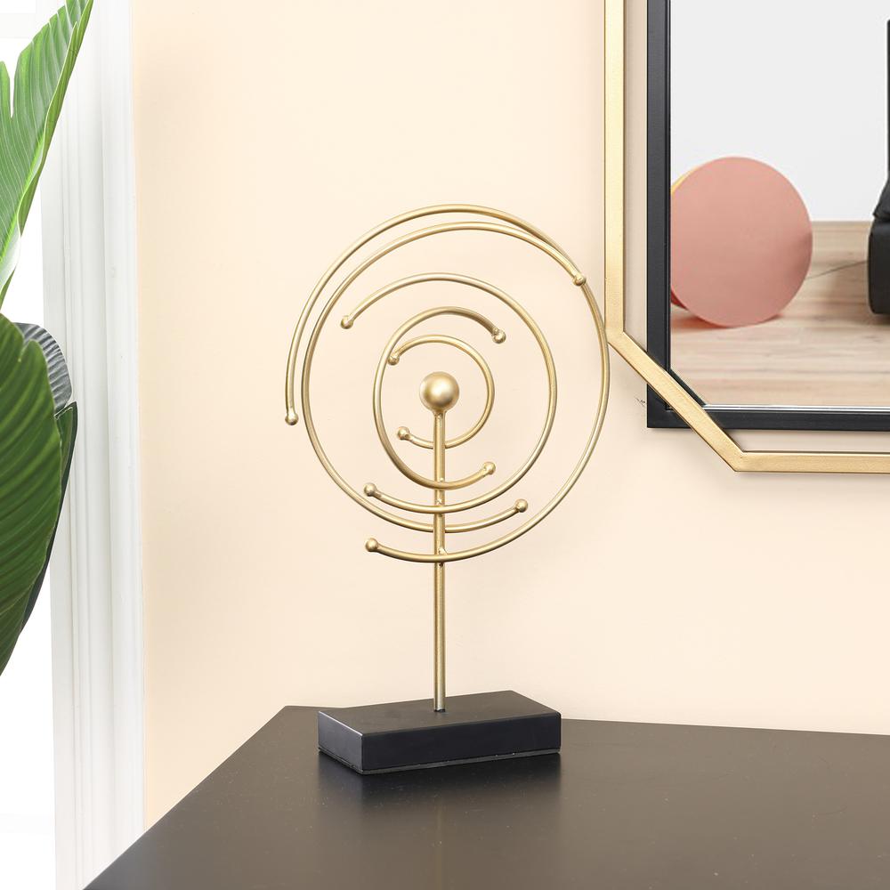 Abstract Celestial Orbit Gold Metal and Black Base Tabletop Decor. Picture 2