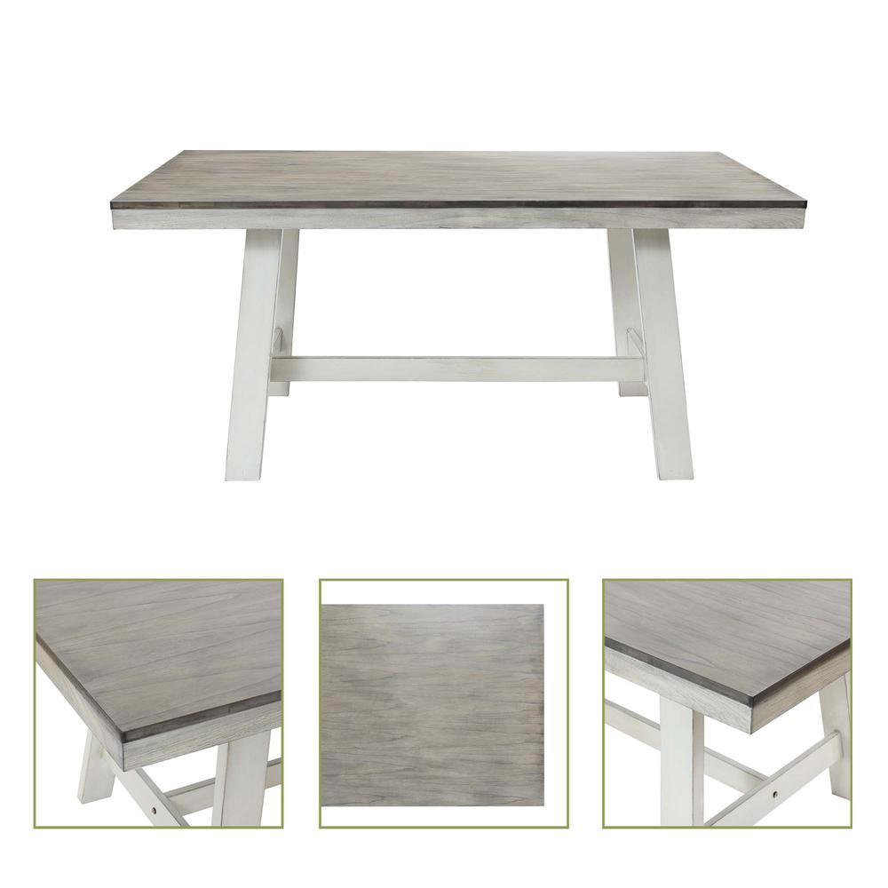 64.5" Rectangular Distressed Off White and Rubberwood Dining Table. Picture 10