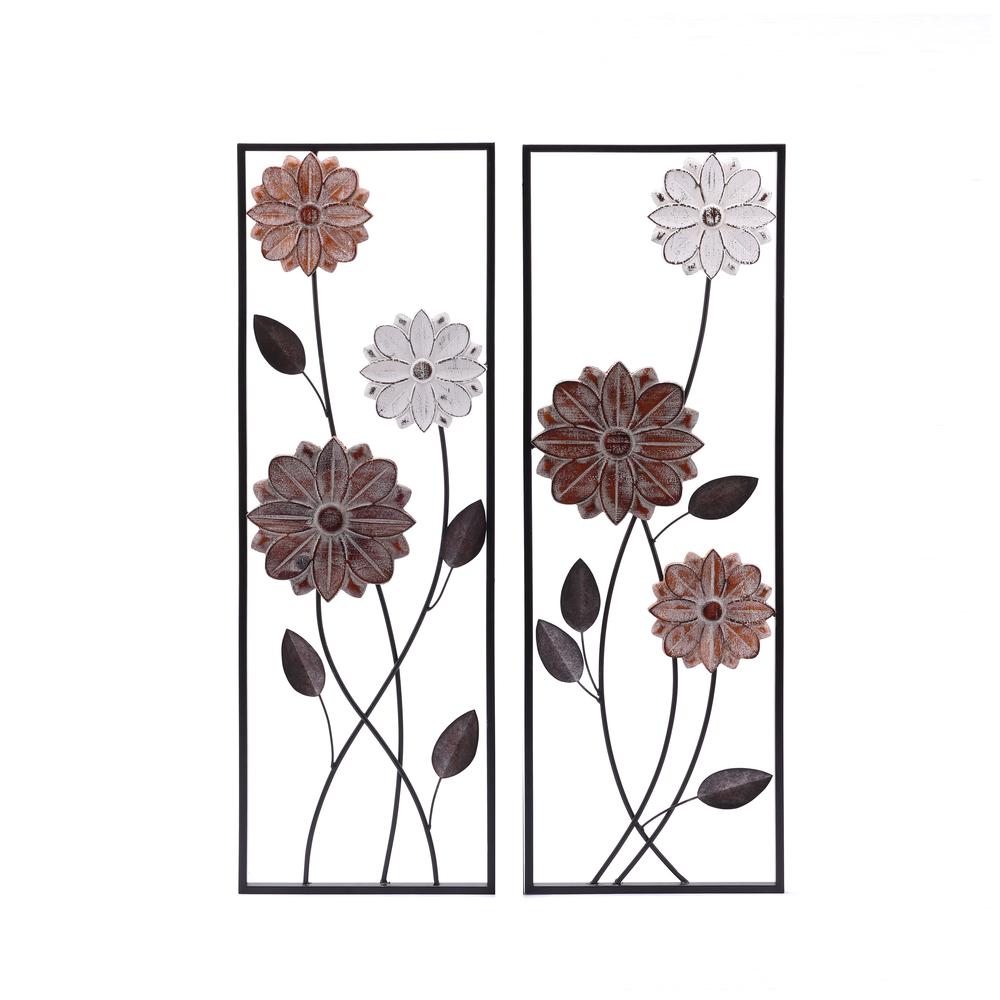 LuxenHome 2-Piece Multi-Color Metal Wildflowers Rectangular Frame Wall Decor. Picture 1