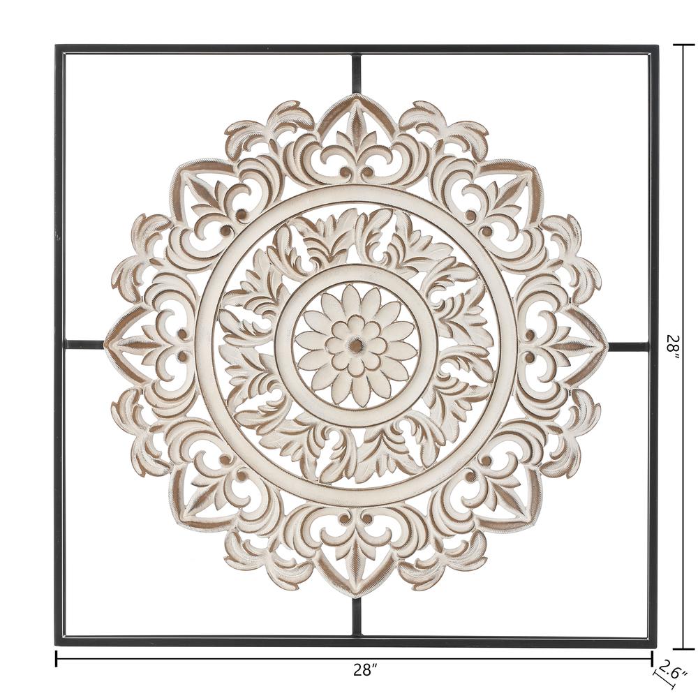 Distressed White Wood Flower Iron Square Wall Decor. Picture 7
