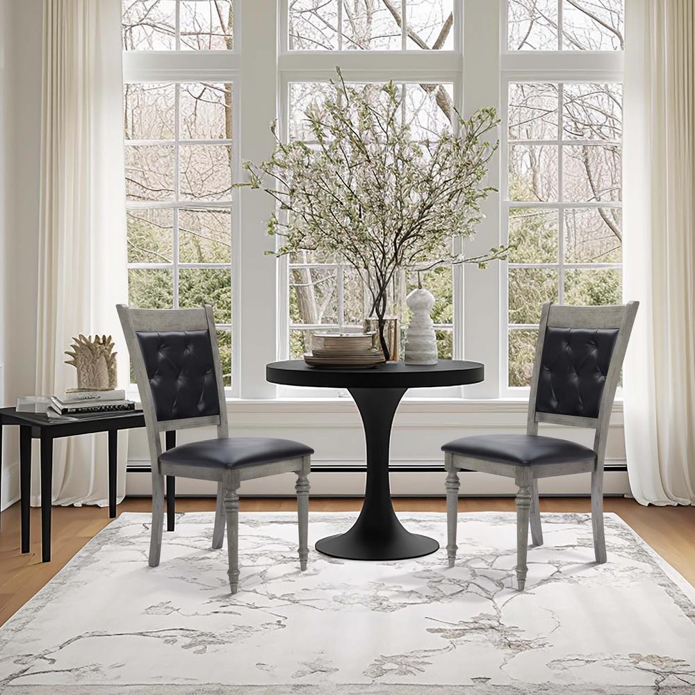 Gray Rubberwood and Upholstered Black Dining Chair, Set of 2. Picture 5