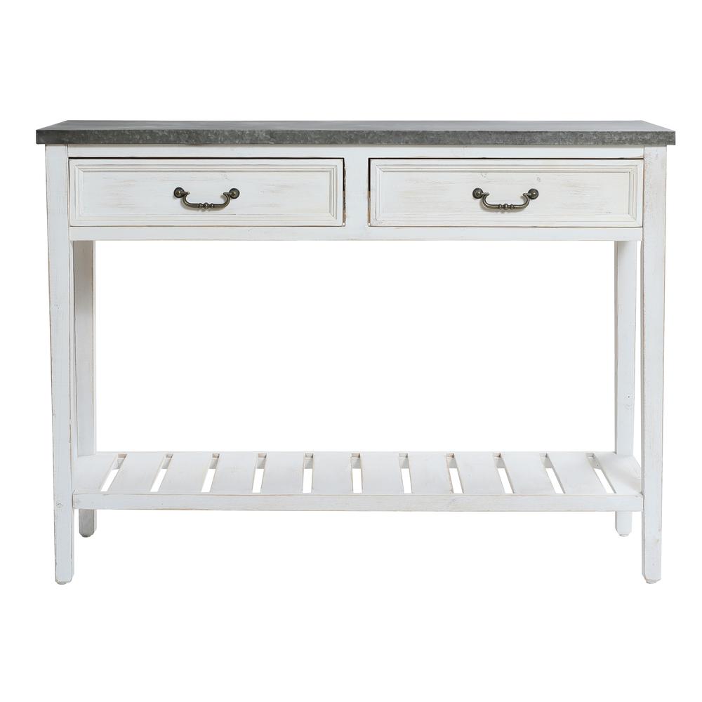 Farmhouse Distressed White Wood and Metal Console Table. Picture 1