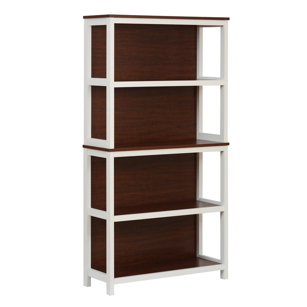4-Shelf White and Walnut Engineered Wood Bookcase. Picture 5