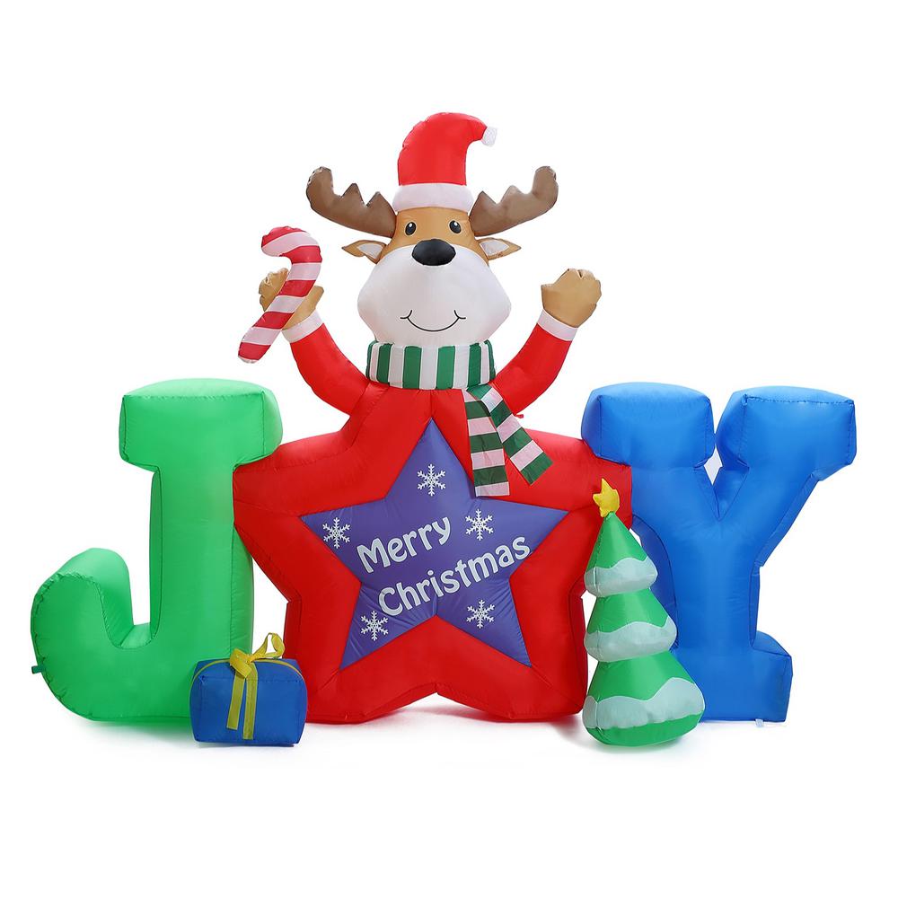 6Ft L Reindeer Joy Outdoor Holiday Inflatable with LED lights. Picture 1
