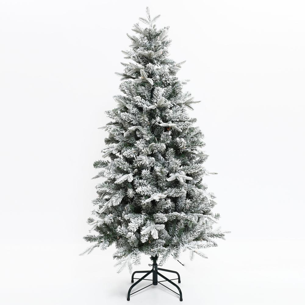 5Ft Pre-Lit Full Artificial Flocked Christmas Tree. Picture 1