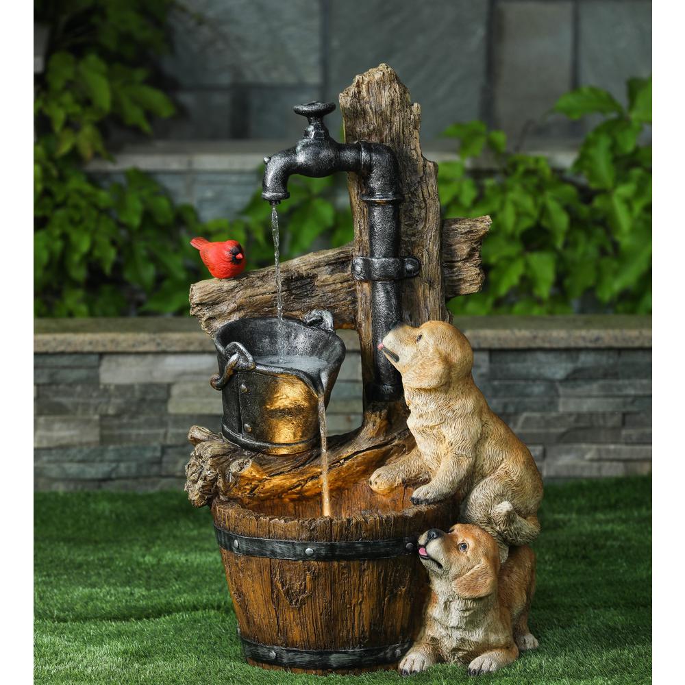 Resin Puppies and Water Pump Outdoor Patio Fountain with LED Light. Picture 2