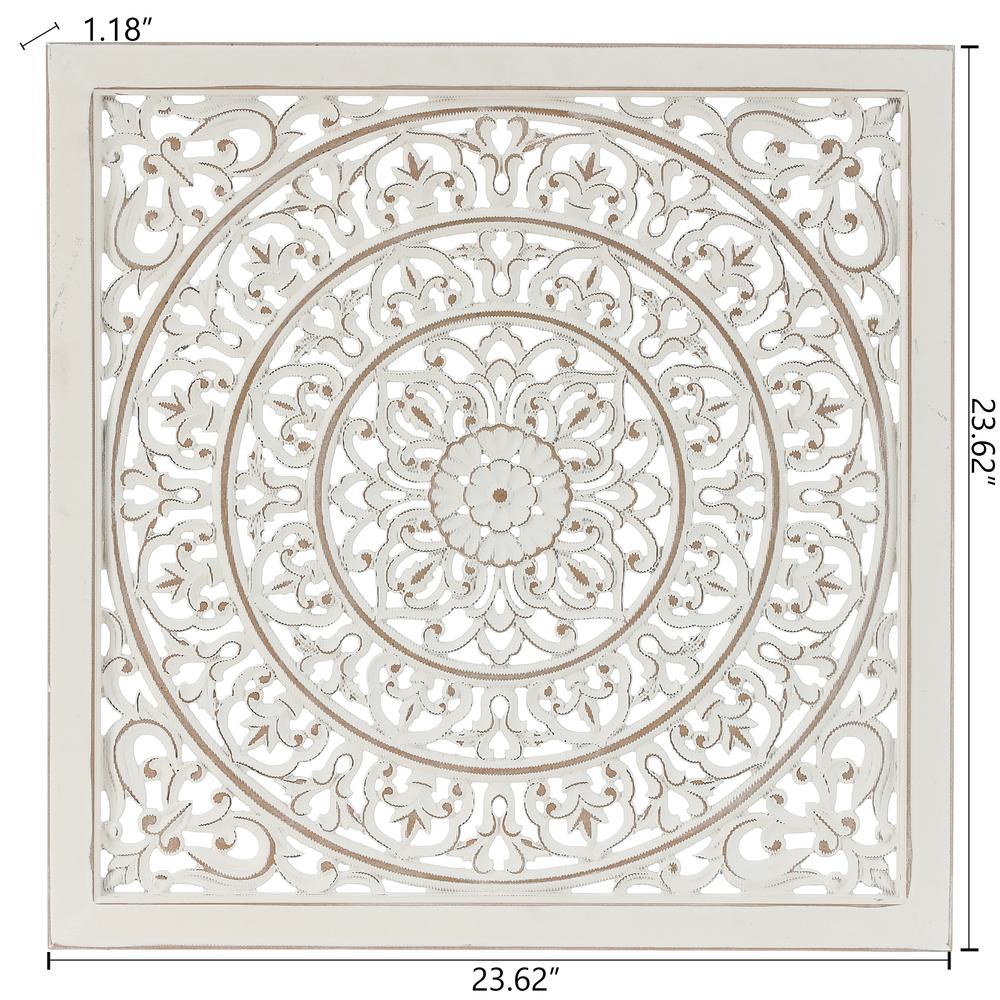 White Wood Square Floral-Patterned Wall Decor. Picture 7