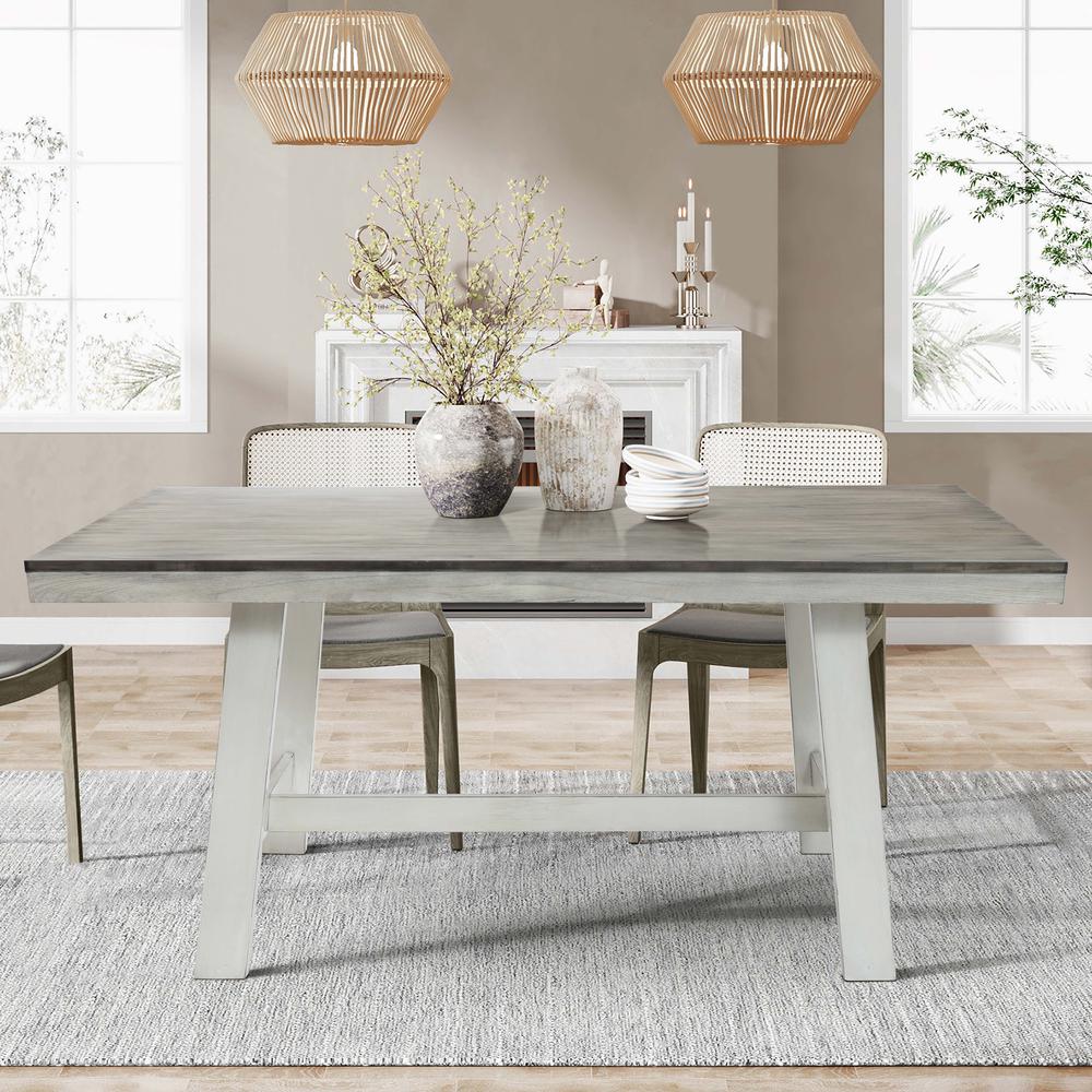 64.5" Rectangular Distressed Off White and Rubberwood Dining Table. Picture 6