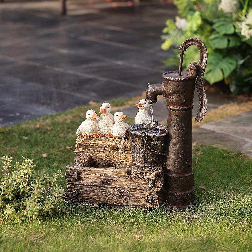 Farmhouse Crate and Baby Ducks Resin Outdoor Fountain with LED Lights. Picture 3
