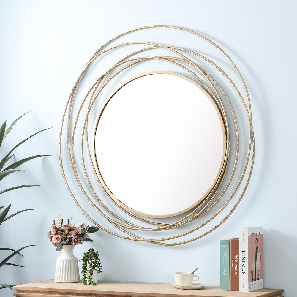 Gold Metal Frame Round Wall Mirror. Picture 3