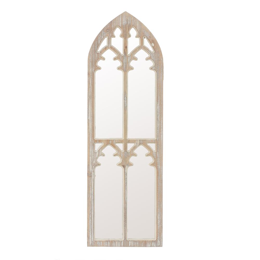 Weathered Natural Wood Cathedral Framed Wall Mirror. Picture 1