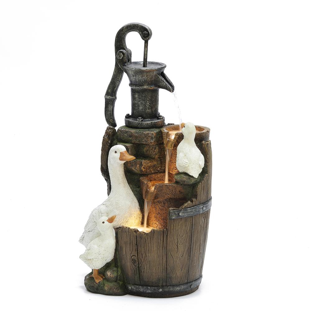 Farmhouse Pump and Duck Family Resin Outdoor Fountain with LED Lights. Picture 6