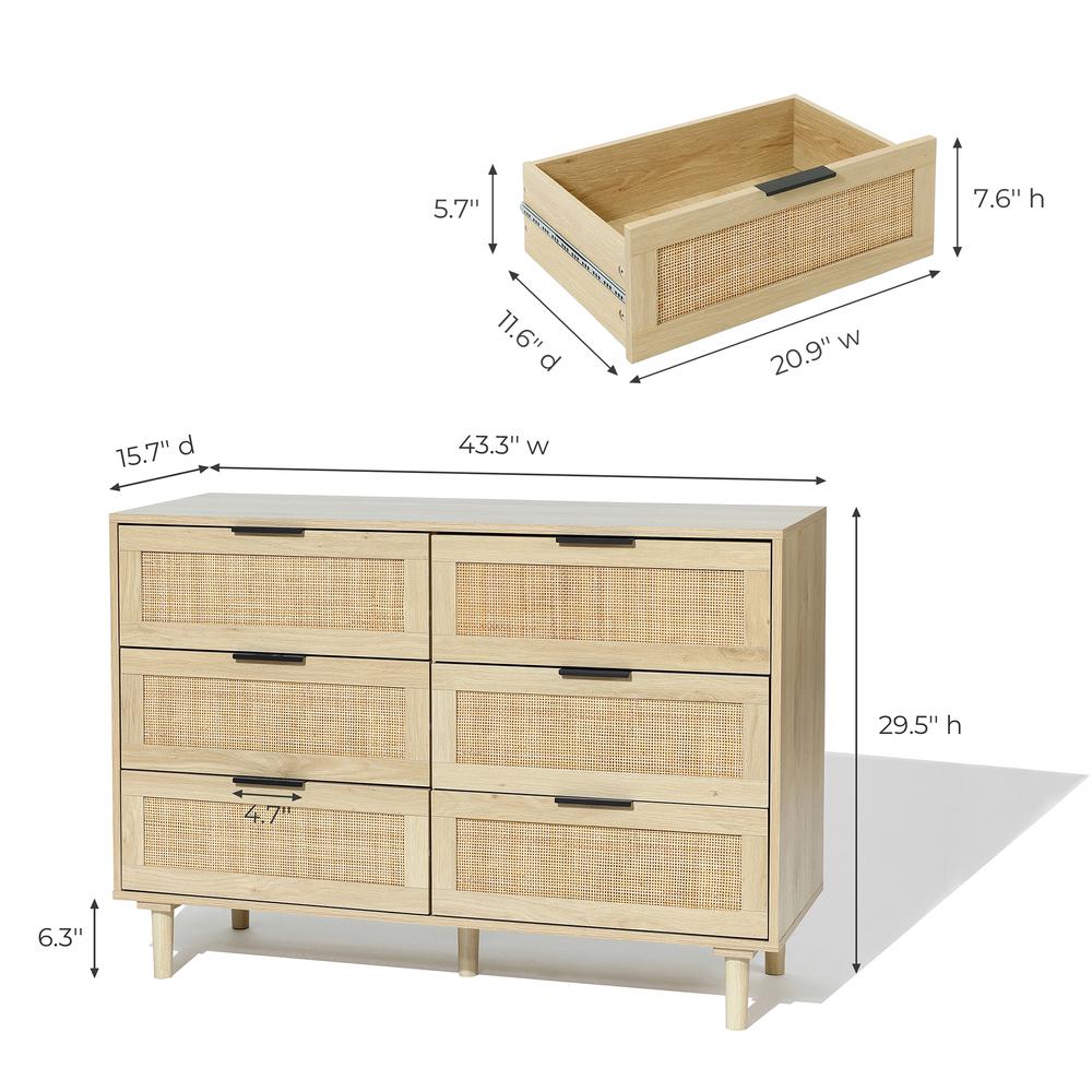 Light Oak Manufactured Wood 6-Drawer Bedroom Dresser. Picture 5