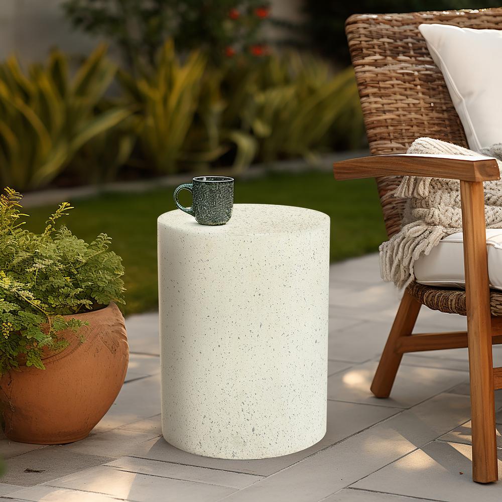 White with Gray Cement Round Indoor Outdoor Side and End Table. Picture 11