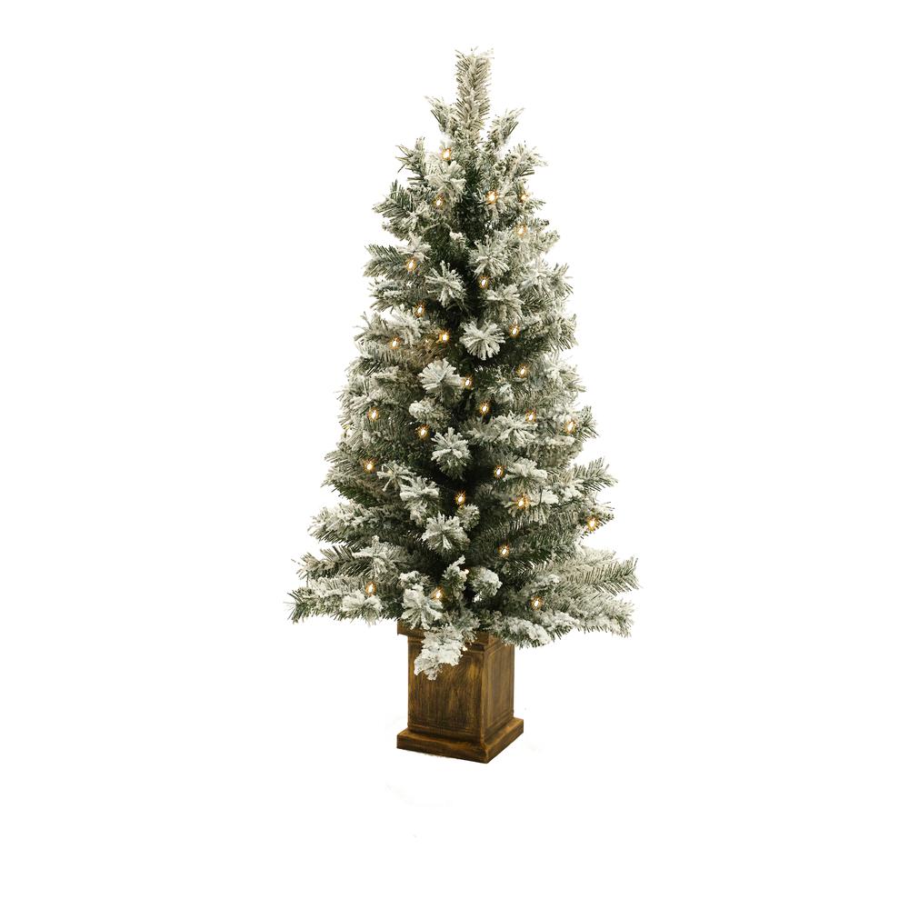 4Ft Pre-Lit LED Battery-Operated with Timer Artificial Flocked Fir Christmas Tree with Square Planter. Picture 3