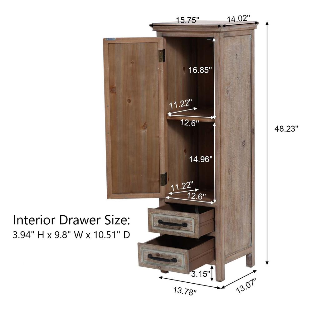 Rustic Wood 2-Drawer 1-Door Slim Storage Cabinet - 48.23 Tall