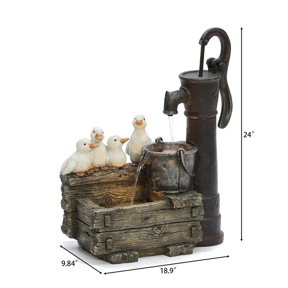 Farmhouse Crate and Baby Ducks Resin Outdoor Fountain with LED Lights. Picture 9