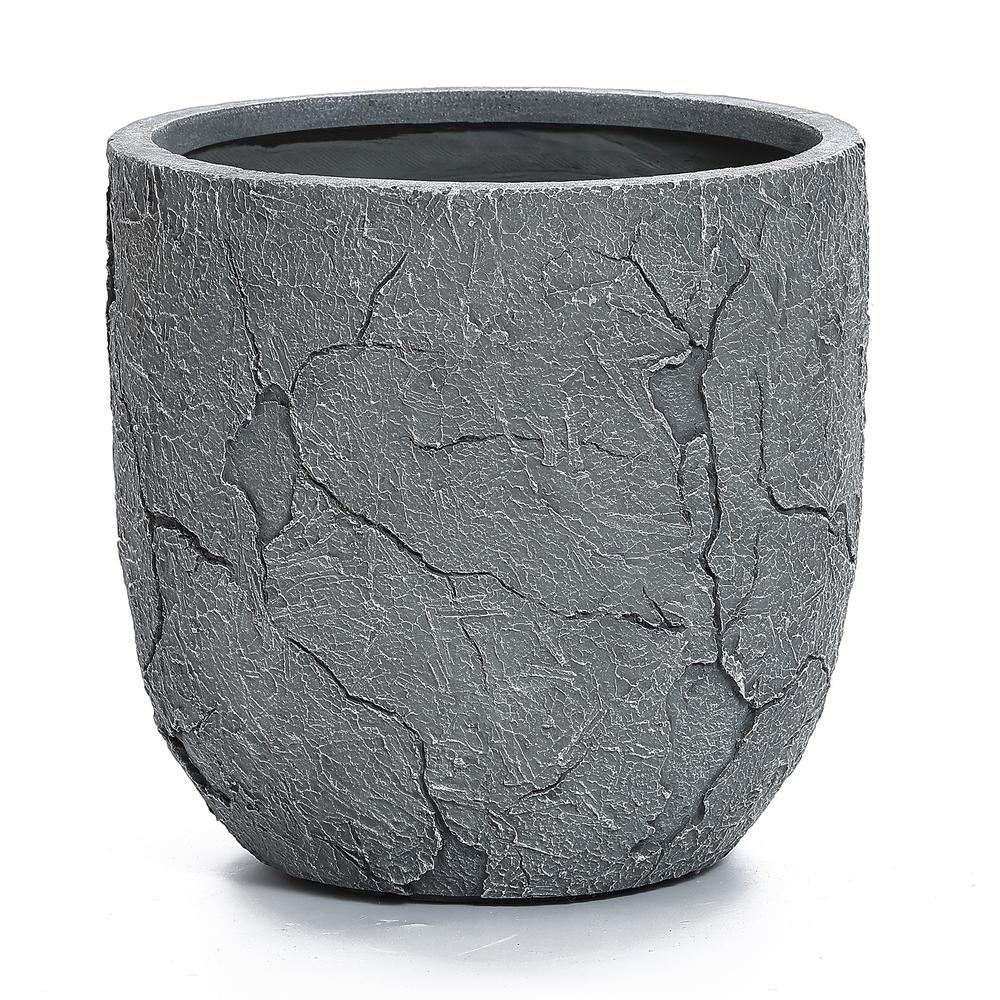 Crackle Gray MgO 14.6" Round Planter. Picture 1