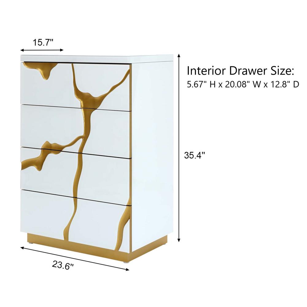 Modern White with Gold Ribbon 35.4" Tall 4-Drawer Chest. Picture 11