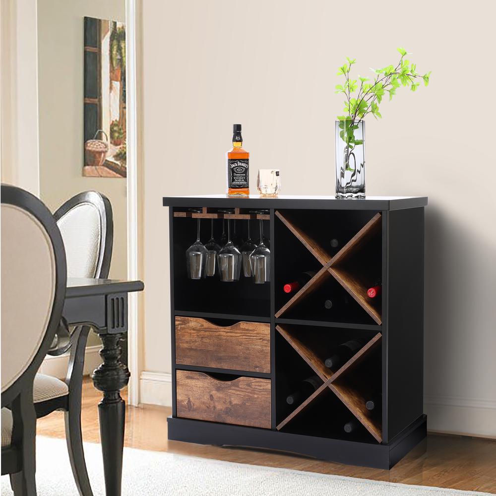 Black and Brown Wood 2-Drawer X-Storage Wine Cabinet. Picture 3