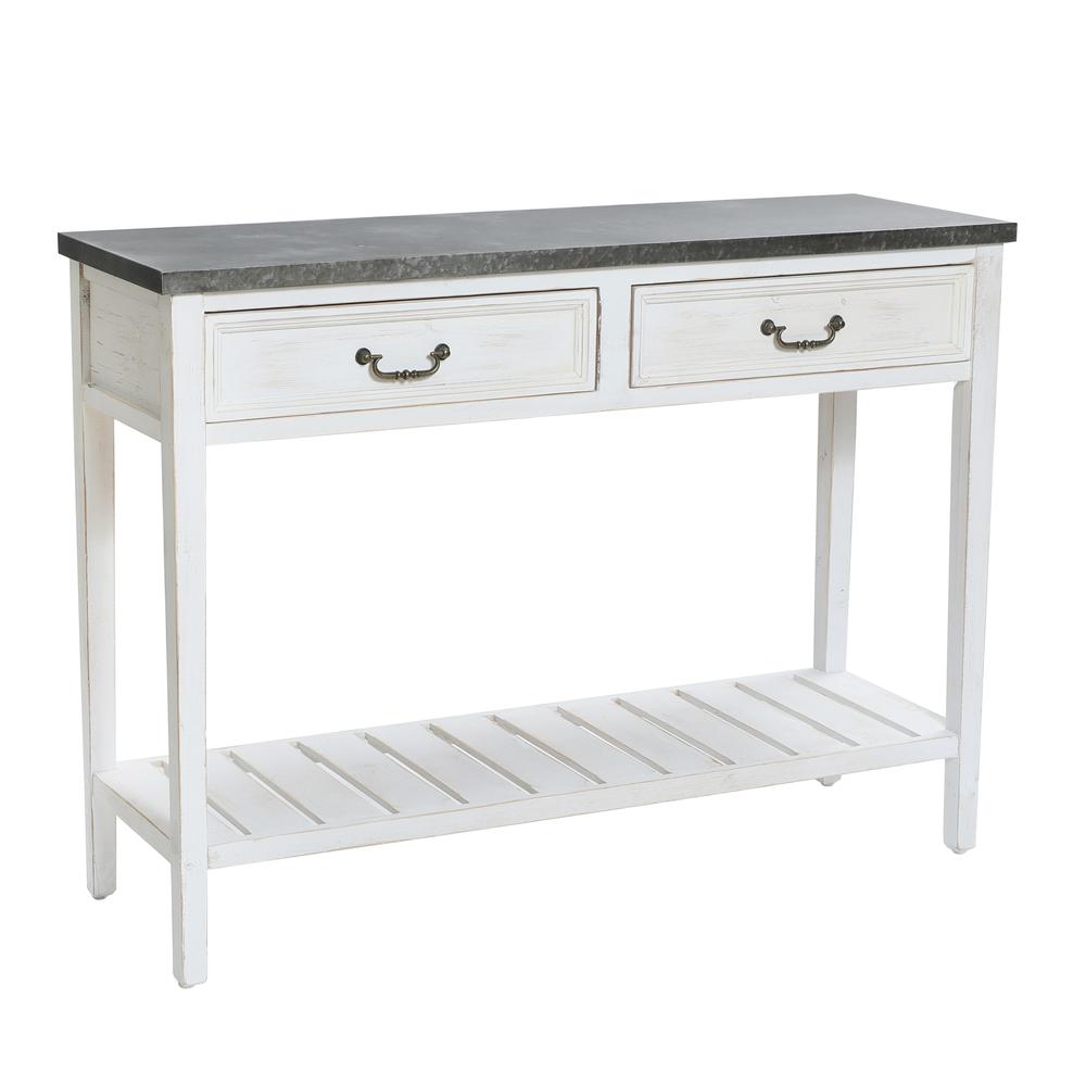 Farmhouse Distressed White Wood and Metal Console Table. Picture 9