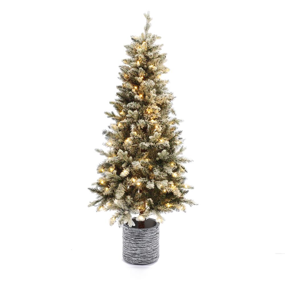 5.6Ft Pre-Lit LED Artificial Slim Fir Christmas Tree with Pot. Picture 6