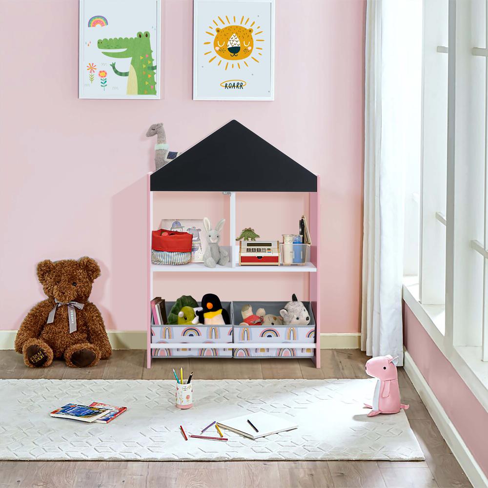 Children's Multi-Functional House Bookcase Toy Storage Bin Floor Cabinet, Pink. Picture 7