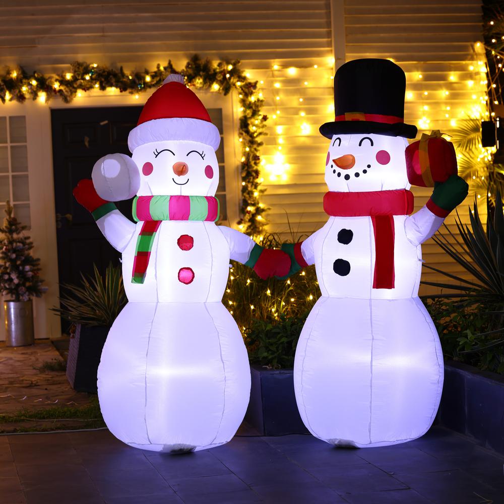 6Ft Snowman Couple Inflatable with LED Lights. Picture 2
