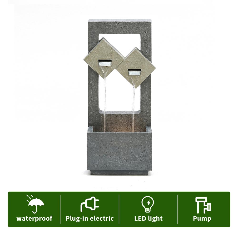 Cascading Gray Resin Rectangular Outdoor Fountain with LED Lights. Picture 9