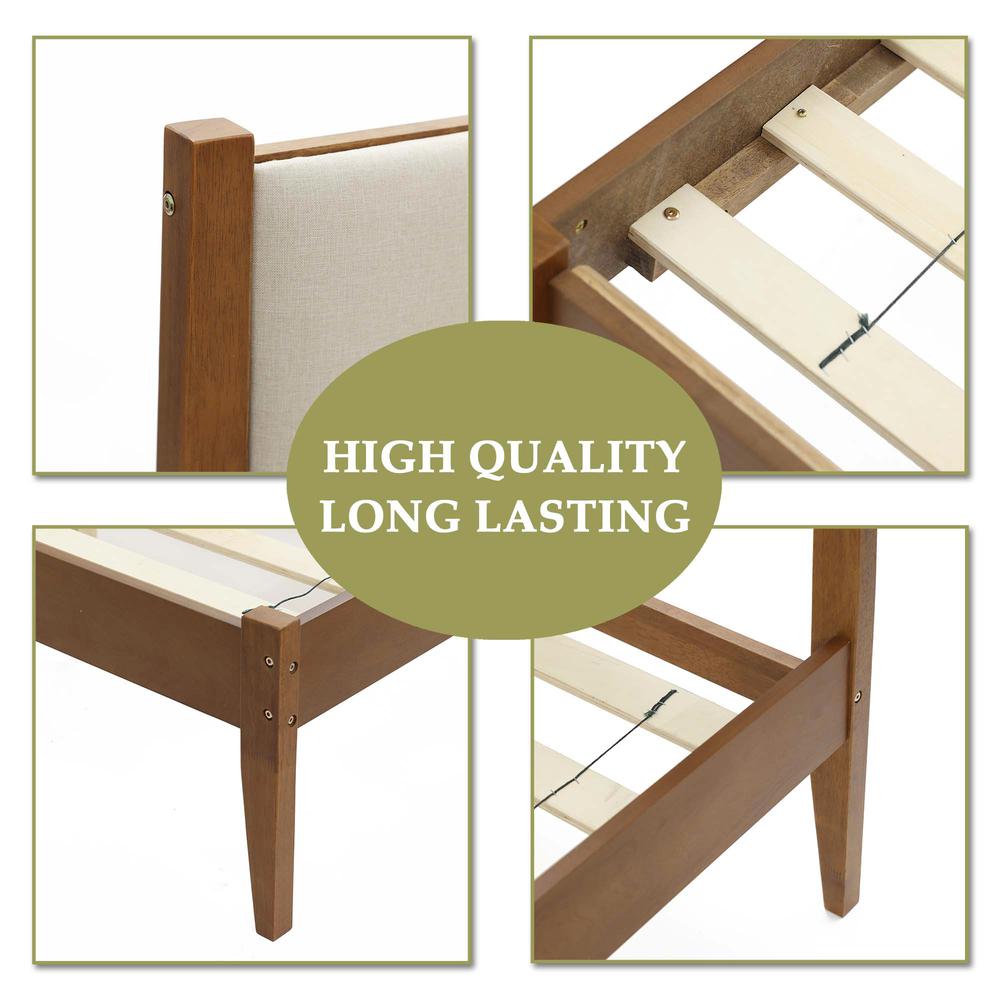 Modern Beige Upholstered Headboard and Wood Frame Platform Bed Set, King. Picture 3