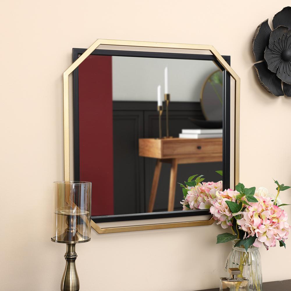 Gold and Black Metal Floating Frame Wall Accent Mirror. Picture 7
