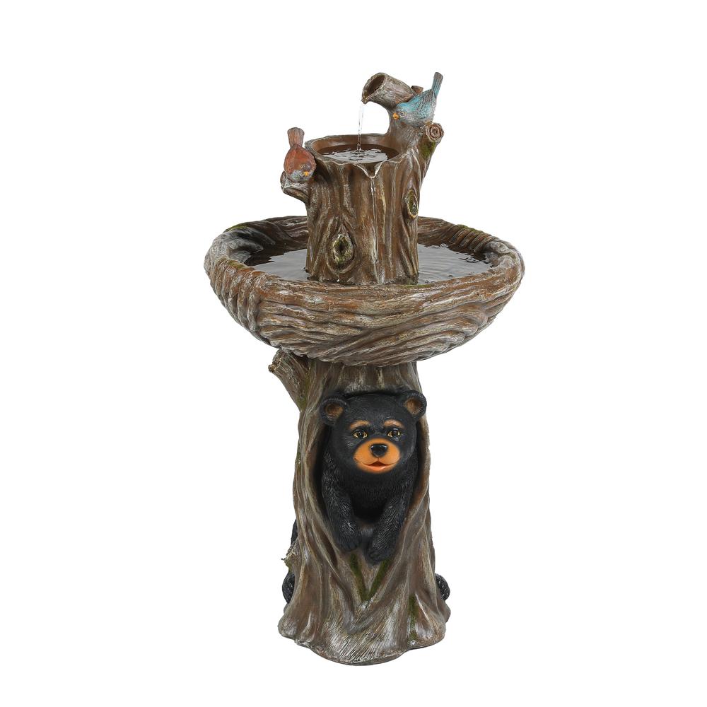 Brown Resin Carved Tree Bird Bath Fountain. Picture 1