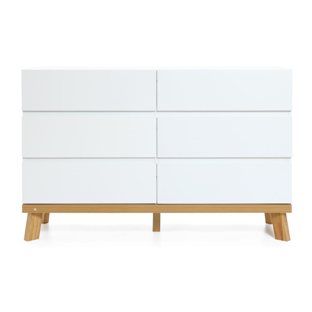 Modern White Wood 6-Drawer Dresser. Picture 1