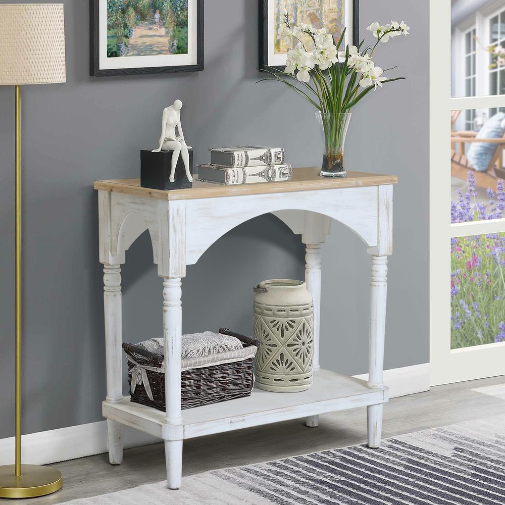 Farmhouse White and Natural Wood Single Shelf Console Table. Picture 3