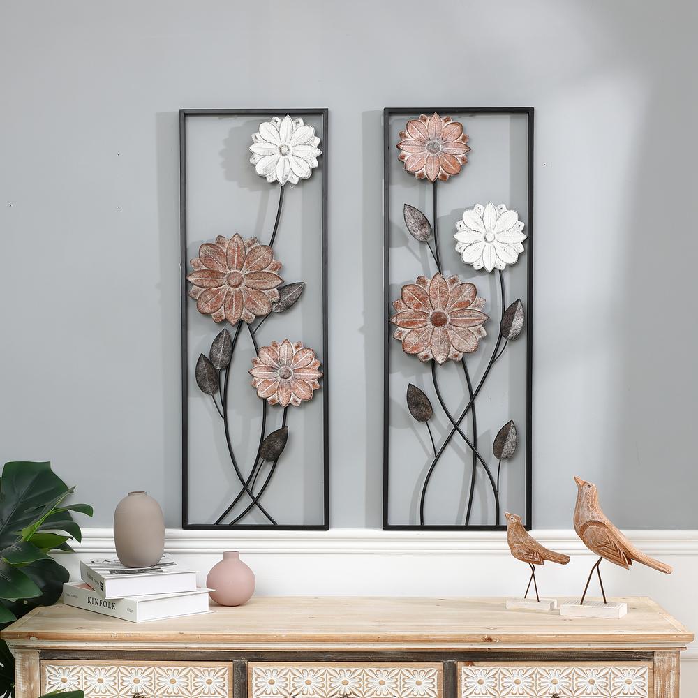 LuxenHome 2-Piece Multi-Color Metal Wildflowers Rectangular Frame Wall Decor. Picture 10
