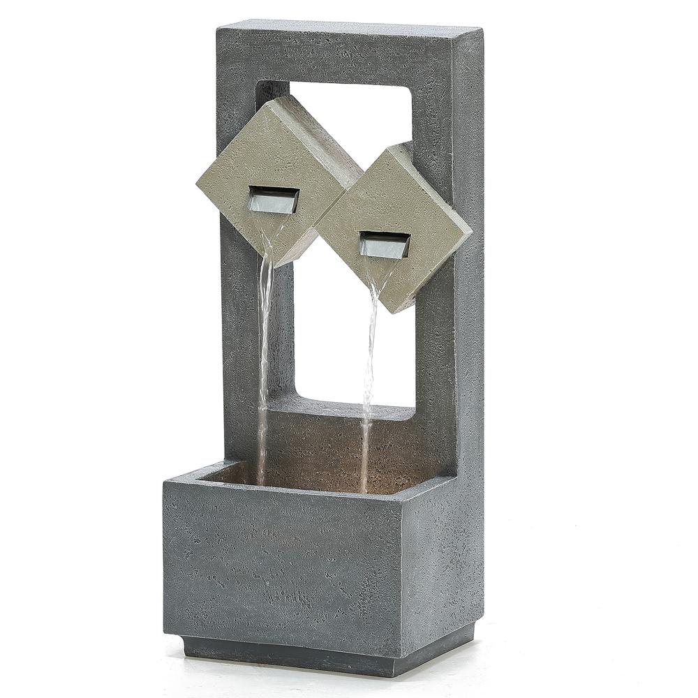 Cascading Gray Resin Rectangular Outdoor Fountain with LED Lights. Picture 6