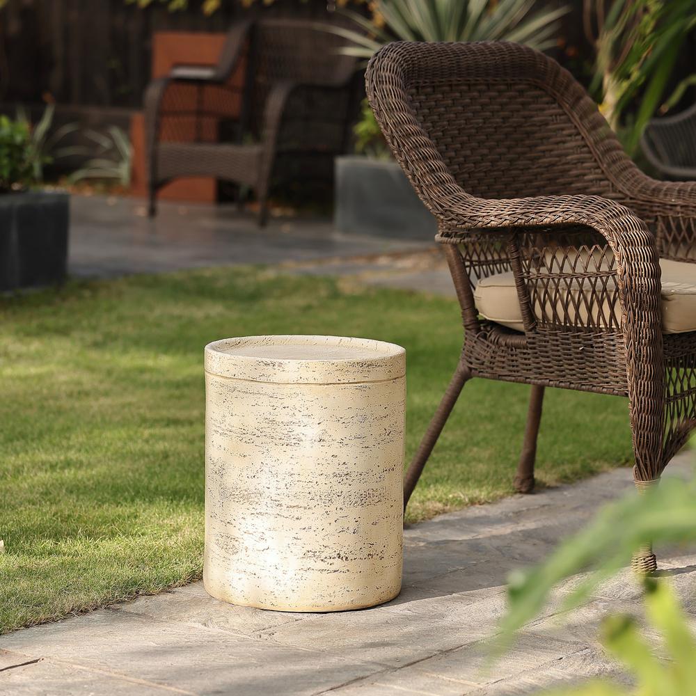 Beige and Brown MgO 13.6" Round Outdoor Side Table. Picture 5