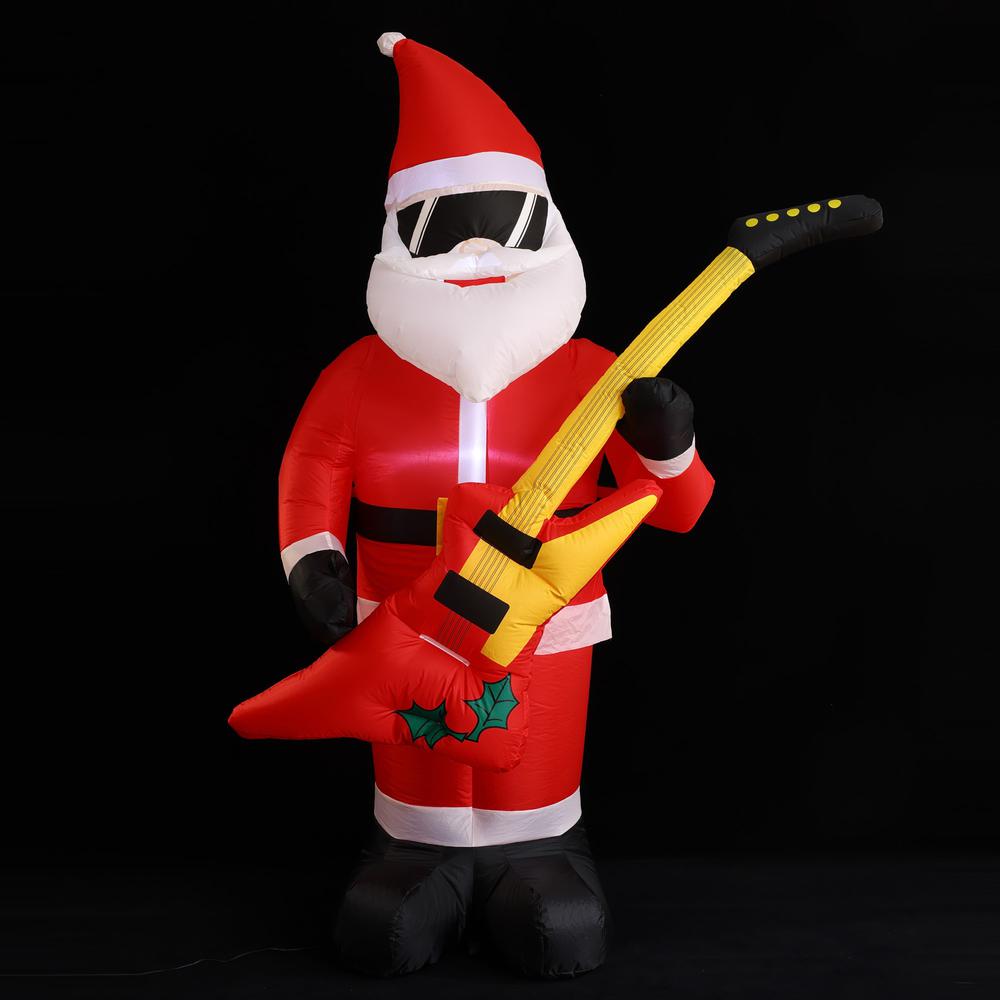7Ft Rocking Santa with Guitar Inflatable with LED Lights. Picture 6
