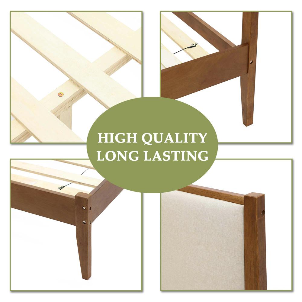 Modern Beige Upholstered Headboard and Wood Frame Platform Bed Set, Queen. Picture 8